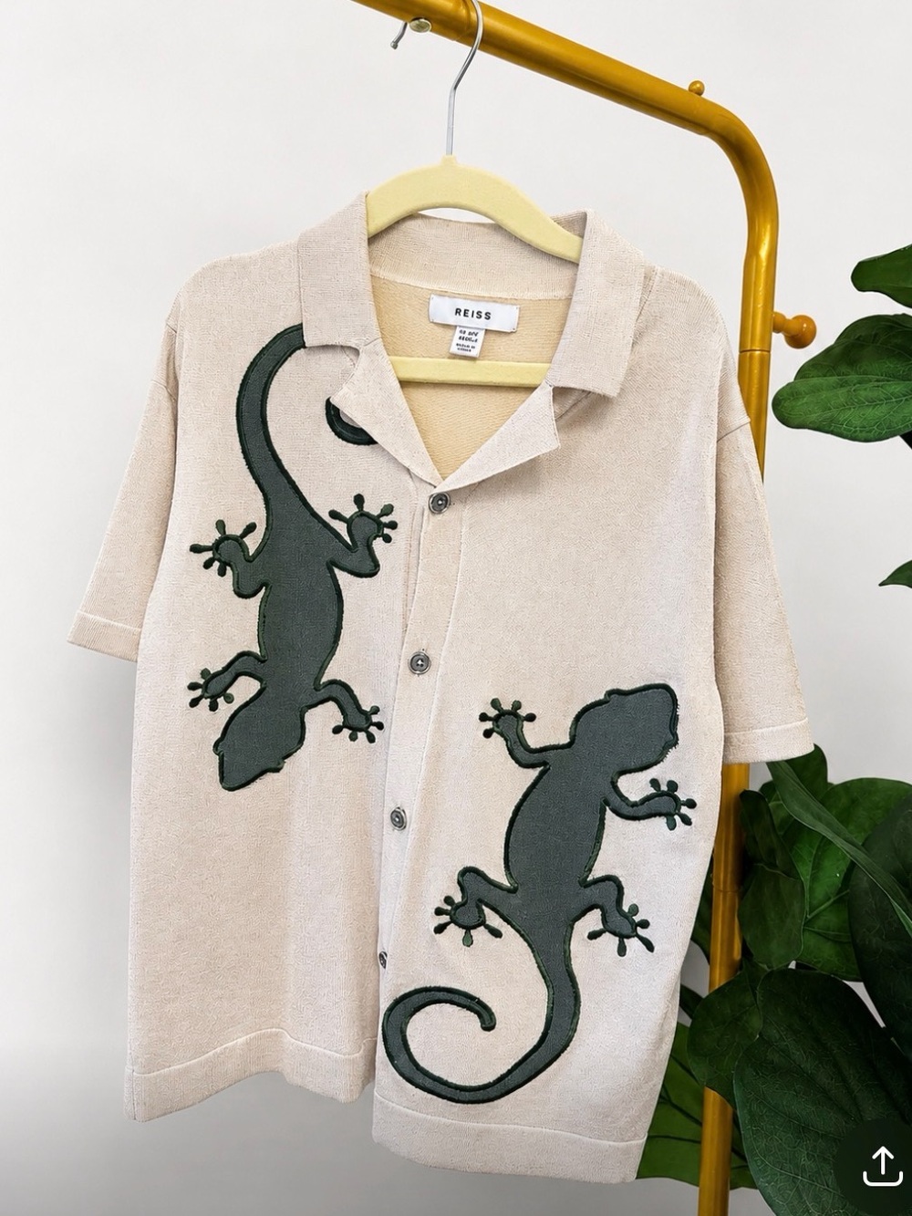 Reiss Boys Gecko Lizard Knit Button-Up Shirt Size 9-10